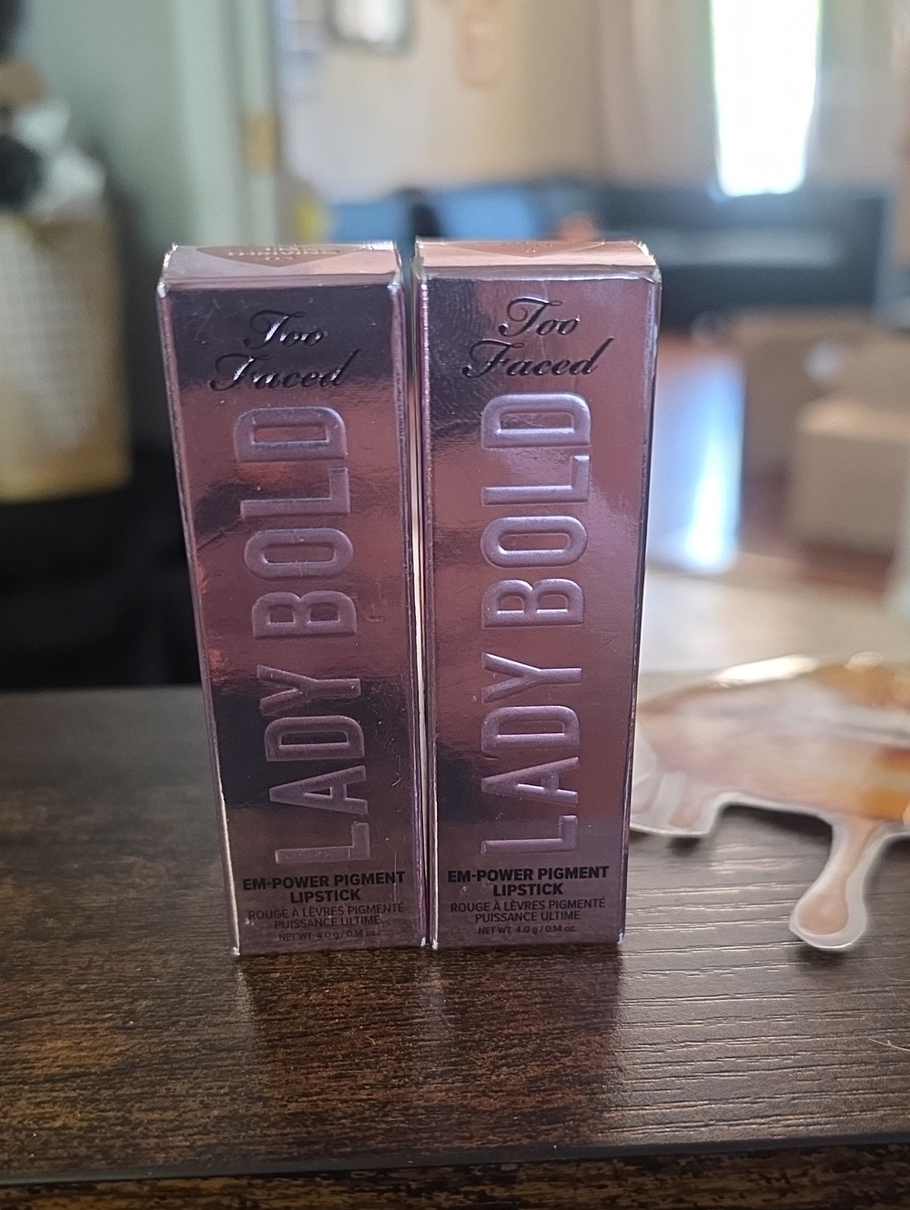 Too Faced Lady Bold Em-Power Pigment Lipstick โ Metallic Pink Packaging